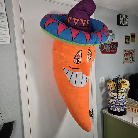 VTG Plush Neon Orange Jalapeño Caliente Toy Factory Mr. Pepper Esa Sombrero 36” - Picture 3 of 11